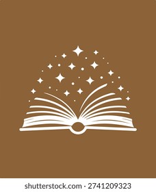 An open book with stars and a moon emerging from its pages. isolated on white background, illustration