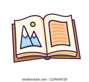 Open book. Sticker, patch, badge, pin for kids, children, babies. Vector illustration.
