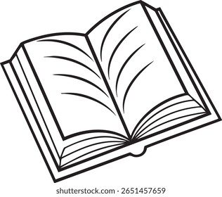 Open book with stylized pages and black outline isolated on transparent background