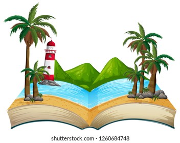 Open book summer beach theme illustration