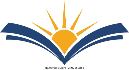 Livro aberto com ícone do sol simbolizando conhecimento e iluminação