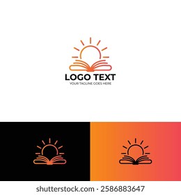 Open book sun logo design template
