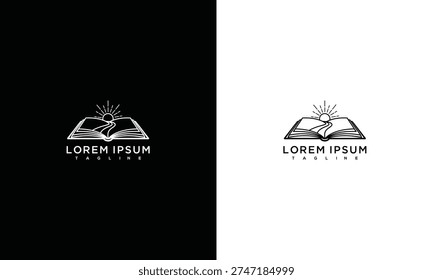 Open Book Sun Logo Design - Knowledge Education  Spiritual Enlightenment Symbol.