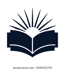 Open Book with Sun Rays Logo, Inspiring Knowledge