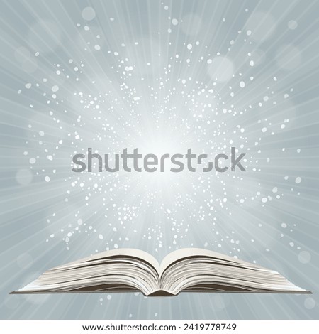 Open book. Sun Sunburst Pattern. Sunbeam ray pattern sunburst background. Bright yellow, blue, red, orange, green color explosive background. Galaxy, space  and stars. Vector illustration.