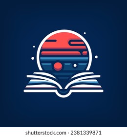 Open book with sunset flat icon. Vector sign for logo concept and illustration. Planet above a book. Stock graphic.