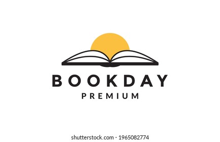 open book with sunset logo symbol icon vector graphic design illustration