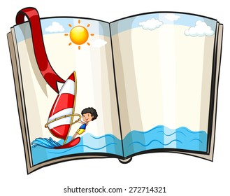 Open book with surfing design frame