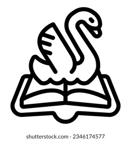 Open book, swan line icon, children book day concept, fairy tale vector sign on white background, open book outline style mobile concept web design. Vector graphics.