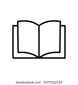 Open book symbol. Knowledge reading icon. Simple black outline. Vector page shape.
