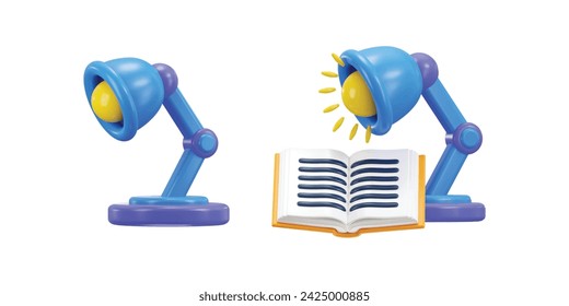 open book with table lamp icon 3d rendering vector illustration set