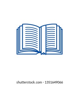 Open book with tag line icon concept. Open book with tag flat  vector symbol, sign, outline illustration.