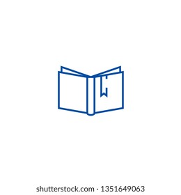 Open book with tag sign line icon concept. Open book with tag sign flat  vector symbol, sign, outline illustration.