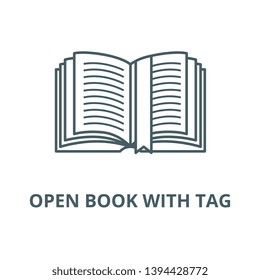 Open book with tag vector line icon, linear concept, outline sign, symbol