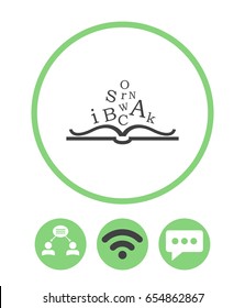 Open book, teamwork, wireless and speech bubble vector icon.