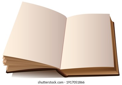 Open book template with blank pages isolated on white. Vector cartoon illustration
