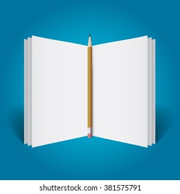 Open book template with pencil