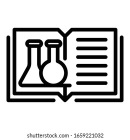 Open book and test tubes icon. Outline open book and test tubes vector icon for web design isolated on white background