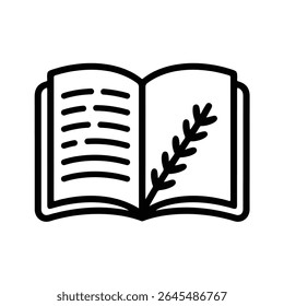 Open book with text and botanical element simple vector illustration