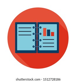 Open book with text and diagram flat vector icon 