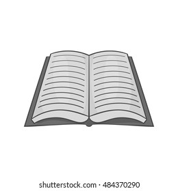 Open book with text icon in black monochrome style isolated on white background. Reading symbol vector illustration