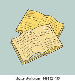 Open book with text icon. Can be used as logo for bookstore or shop, library, educational or learning concept etc.