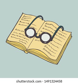 Open book with text icon. Can be used as logo for bookstore or shop, library, educational or learning concept etc.
