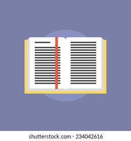 Open book with text information and bookmark. Flat icon modern design style vector illustration concept.