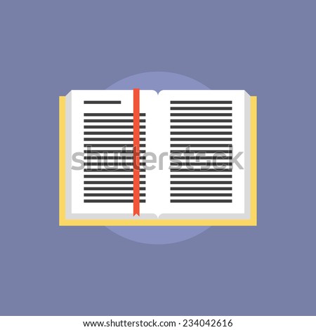 Open book with text information and bookmark. Flat icon modern design style vector illustration concept.