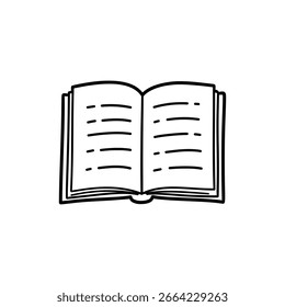 Open book with text lines showing reading material for study and education