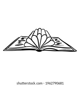 Open book. Textbook. An old book to read. Tutorial. Cartoon style. For design and decoration.