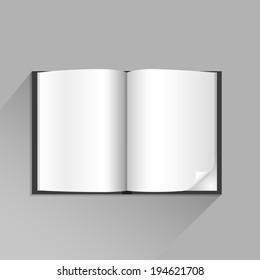 The open book with top view shadow on the gray background