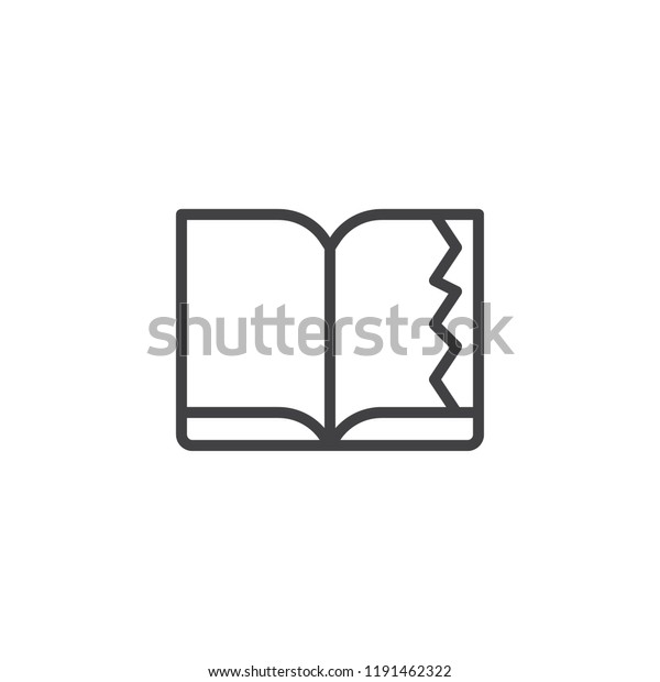 Open Book Torn Page Outline Icon Stock Vector Royalty Free