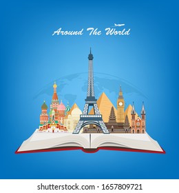  Libro abierto. Viaje al Mundo. Composición de viajes con mundo famoso