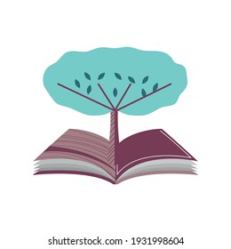 open book with tree nature literature vector illustration cartoon icon isolated style