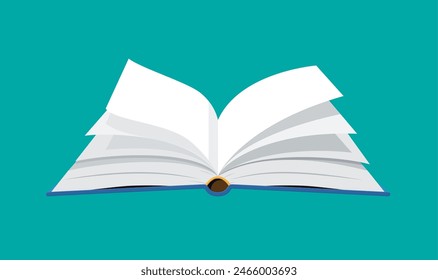 Open book with an upside down pages. Reading, education, e-book, literature, encyclopedia. Vector illustration in flat style