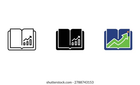 Open book with upward growth chart showing success and knowledge expansion in clean flat vector style