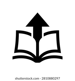 Open book with an upward pointing arrow knowledge expansion icon