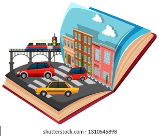 Open book urban traffic illustration