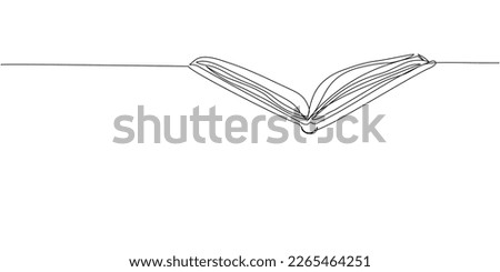 Open book v shaped one line art. Continuous line drawing of book, library, education, school, study, literature, paper, textbook, knowledge, read, learn, page, reading.