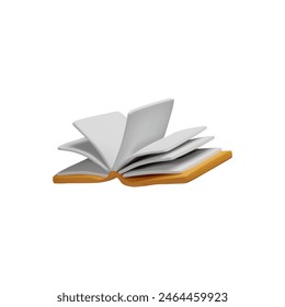 Open book. Vector 3D illustration of a yellow textbook with blank white pages. Perfect icon for educational literature set on a white isolated background. Cartoon style.