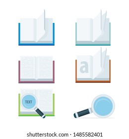 Open book. Vector blank books and magnifying glass illustrations set on white background. 