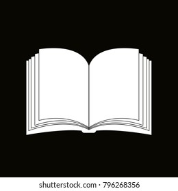 Open book vector clipart silhouette, symbol, icon design. Illustration isolated on black background.