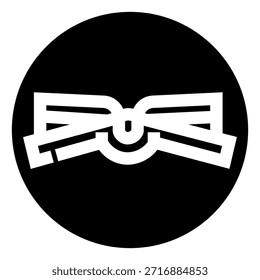 Icono de glifo de Vector de libro abierto en un marco circular negro que simboliza la lectura, el aprendizaje, la literatura, el estudio, la escuela y el éxito académico para los conceptos educativos