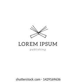Open book, vector hand drawn logo template. Publishing, writing and copywrite theme. For business identity and branding, for writers, copywriters and publishers, for journalists and bloggers.
