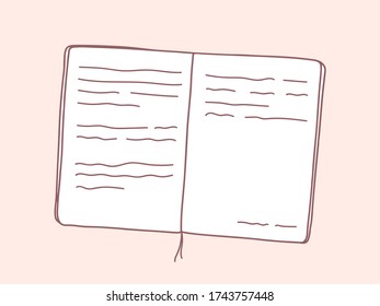 Open book. Vector hand drawn illustration of open book with text in doodle style