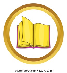 Open book vector icon in golden circle, cartoon style isolated on white background