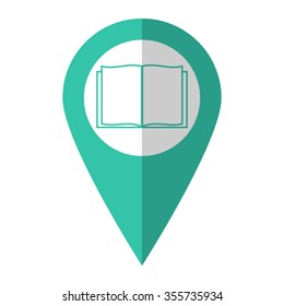 Open book - vector icon;  green map pointer
