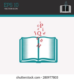 Open book vector icon with letters