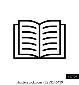 Open book vector icon in line style design for website, app, UI, isolated on white background. Editable stroke. EPS 10 vector illustration.